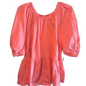 Old Navy Size 4X Blouse Coral Puff Sleeve Cutout Baby Doll Swing Blouse